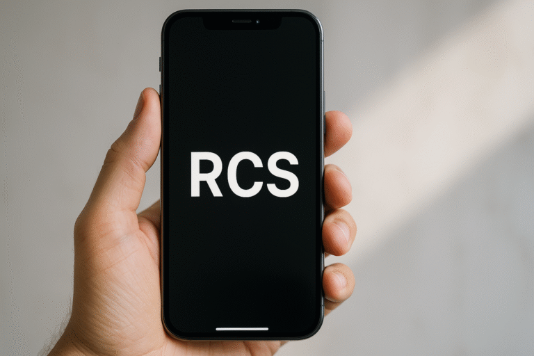 Iphone, jonka näytöllä RCS teksti